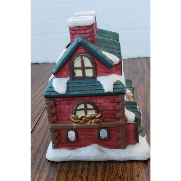 Two Chimney Red Ceramic Christmas Holiday Tea Light Candle House - Picture 4 of 9